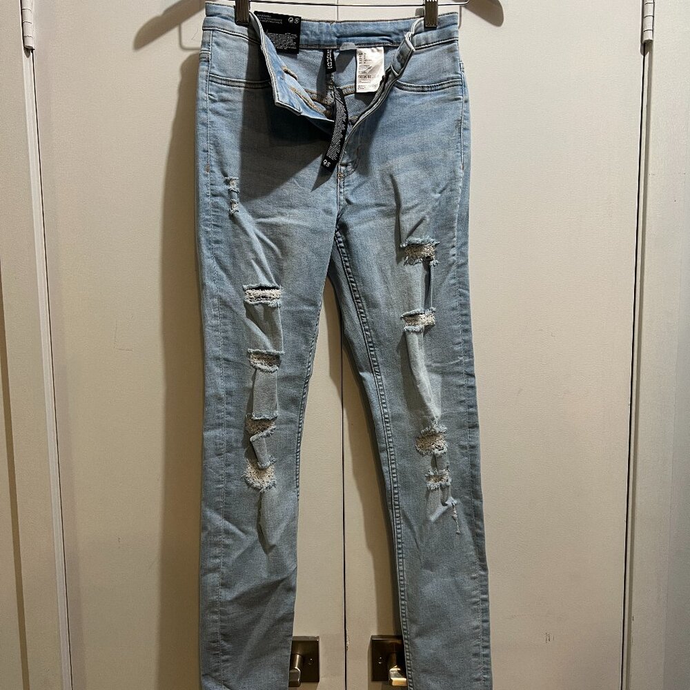 H&M Women's Skinny Stretch High Waist Ripped Jeans